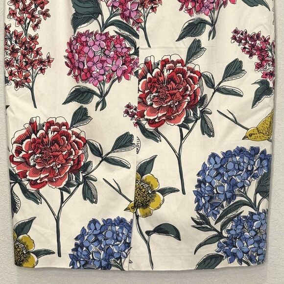 Boden Skirt Womens 6 Ivory Floral Bird Pencil Cotton Blend Lined 25.5" Midi - Picture 7 of 9